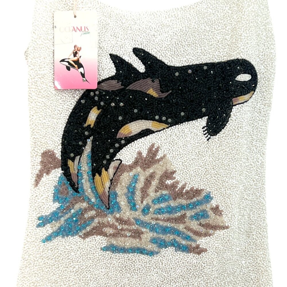 Oceanus Marina Dress Beaded Whale White Size Small New - Picture 2 of 5